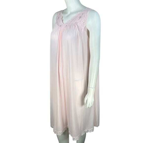 VTG Shadowline Nightgown Womens Medium Pastel Pink Lace Sleeveless Semi Sheer - Picture 6 of 10